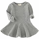 （ハナハナ) HANAHANA ベビー 女の子 フレア ワンピース チュニック フォーマル 柔らか 着心地 春 秋 冬 i039 (92, グレー)