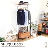 ブラウン／コートハンガー ハンガーラック 幅60 引き出し キャスター付き 木製 収納庫 収納棚 キッズ 天然木 ポールハンガー シンプル モダン カフェ ブラウン