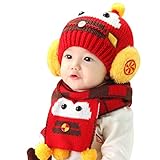 サクララ(Sakulala)2点セット　ベービー　帽子＋マフラー/ネックフォーマ　可愛い　ニット帽子 &マフラー セット ベビー 赤ちゃん帽子 冬 かわいい 防寒 冬　誕生日、お祝い、プレゼント　 (