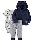 カーターズ Carter's 正規品,耳付きもこもこフードパーカー3点セット,半袖ボディースーツ,パンツ,パーカー,防寒着 セット/2.ブルー(紺) 12M(75-80cm)