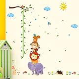 Dragon Honor ウォールステッカー 子供身長計 可愛い動物 綺麗 木の枝 太陽 雲 DIY 子供部屋 幼稚園 保育園 身長ステッカー おしゃれ インテリア雑貨 飾り 壁紙シール 壁の装飾 は