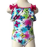 女の子 子供みずぎ 可愛い 花柄　フリル　ファッション　キュート ワンピース水着 柔らかい 快適 スイミングウェア (6-7歳(ラベル NO.122/128), 蝶)