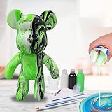 HANDA DIY ペイント 液体 クマ テディベア ペイントキット セット クリエイティブ ホームデコレーション ハンドメイド 人形 置物 おもちゃ 誕生日 バレンタインギフト (13.4インチ、グリーン+ブラック+ホワイト)