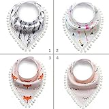 Mamimami Home かわいい ベビー 三角 よだれかけ パールレース コットン 柔らかい ビブ スナップ 4種類選択 サイズ調整可能 お食事 外出 用 4枚セット