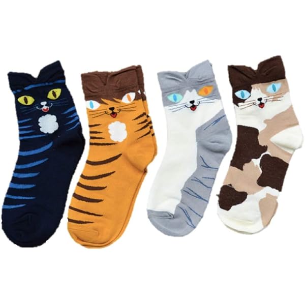 Amazon | [lunar.maria] 猫柄 ソックス ネコ 柄 靴下 4足