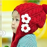 Ruleronline 韓版 防寒帽子 子供帽子 女児帽子 新生児帽子 ベビー 帽子 (フリーサイズ, レッド)