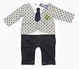 (i-loop) ベビー服 スーツ風 ロンパース 赤ちゃん カバーオール 新生児 長袖 春秋着 子供服 蝶ネクタイ キッズ フォーマル 男の子 出産祝い 写真撮影 ( ドットグレーブレザー+ネイビーロ