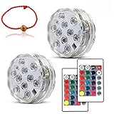 潜水 ライト LED 防水マルチカラー電池式リモコンで操作　WHATOOK 無線10灯LED再利用的　IP68防水 花瓶 水槽 金魚鉢 ハーバリウム お風呂 2点セット