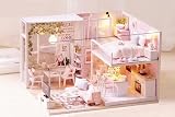 ドールハウス 初心者 ミニチュアハウス キット DIY木製ドールハウス ミニチュア キット 手作りキット 防塵カバー付き (A静かな時間)