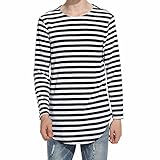 cooholeメンズ秋冬トップスシャツストライプ長袖カジュアルTシャツカジュアルストライプブラウス S ホワイト
