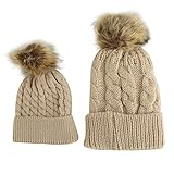 oenbopo 親子ニット帽子 ニットキャップ ケーブルニット ポンポン付き軽量 伸縮性ある フりーサイズ シンプル スキー スノボ アウトドア 普段使いに メンズ レディース 全6色 (カーキ)