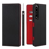Ｈａｖａｙａ 対応 SO-51C ケース Xperia 1 IV ケース エクスペリア1 iv ケース 手帳型 本革 ストラップ docomo SOG06 ソニー 第4世代 au 耐衝撃 カバー SoftBank カード収納 スタンド機能 レザー -ブラック