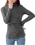 (オーセンティック) AUTHENTIC マタニティ 授乳服 授乳口 付 トップス Tシャツ タートルネック 授乳 カジュアル (L, ダークグレー)