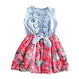 クリアランスSaleLittle girlドレス、vicbovoフローラル印刷ノースリーブデニムドレス夏Clothes for Kids幼児用ベビーガールズ 6-7Y レッド