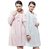 Joyncleon 授乳服 綿100 マタニティ パジャマ ワンピース 前開き 可愛いマタニティ服 授乳口付 マタニティ パジャマ 春秋 産前産後 長袖 妊婦服 パジャマ (L, ピンク)