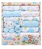 サンフラワー（SUNFLOWER） ベビー用服と小物　18点セット　便利　可愛い　プレゼント　ベビー新生児　出産祝い　綿100％ (ブルー)