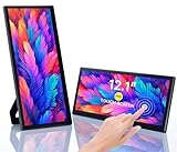 12.1インチポータブルモニタータッチスクリーン、FHD IPSタッチスクリーン、ポータブルモニタープラグ&プレイ、キックスタンド&スピーカー付きトラベルモニター、HDMI USB C外付けモニター、ノートパソコン、電話、コンピュータースイッチPS5、VESA用