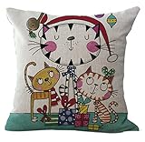 CHEZMAXリネンブレンドCartoon Catパターンソファシートクッションコットン正方形装飾スロー枕クッション18 x 18 " WITH FILLER CM-MY-A1054-001-1