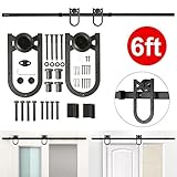 Yaheetech スライド式 納屋の扉 ハードウェアキットセット 6FT(U) ブラック YT-00029192