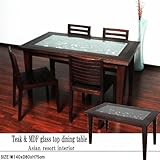 MANJA FUR-0291-B バリ家具 チーク &amp; MDF ガラス天板付き ダイニングテーブル (オリエンタルスタイル) 140×80 【 アジアン家具 テーブル 机 完成品 アジアンテイスト 】