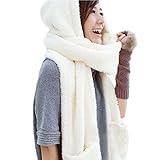 bluelemon　防寒　帽子マフラー 手袋 ポケット　 一体型タイプ (ホワイト)
