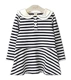 Candykids かわいい おしゃれ な ボーダー ワンピ チュール スカート お出かけ 通園 通学 普段着 長袖 女の子 キッズ 子供服 (130cm, ブラック)