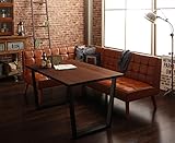 ほろ苦モダンヴィンテージ調ダイニング3点セット テーブル天然木×スチール （テーブル1＋ソファ2） (テーブル【幅120×奥行80cm】、アームソファ：左アーム)