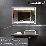 LED調光機能付きDaywhite壁マウントバックライト付きミラー、浴室Silvered Lighted Vanity Mirror withタッチボタン、デフロスタ商用グレード、洗面所のMake U