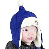 yougheny 可愛いベルベットキャップ ミミ保護　厚手　ロゴ 赤ちゃん帽子 新生児 子供 防寒帽子 秋冬 女の子 男の子 オシャレ 誕生日 出産祝い (ネイビー)