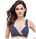 【ママ＆キッズ】Poche マタニティ 全6色 授乳 ブラジャー クロスタイプ 下着 産前 産後 グリーン ネイビー ピンク イエロー 肌色 ドット M L XL XXL (XXL, ネイビー、ドット