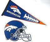 Denver Broncos Wall Decor One 17 X 30 Large Pennant Design and 12 X 12 Helmet Design Felt material. 