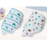 JUSH キッズ　バンダナビブ　よだれかけ　２層タイプ　スナッフ式　コットン100％　２点セット　調整可能 (トナカイ（２点セット）)