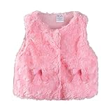 LittleSpring秋冬 ベビー かわいい リボン 毛皮ベスト 袖なし ジャケット 裏地 フリース リボン 花柄 ピンク 2-24M