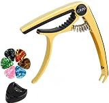 【Amazon限定ブランド】 ギター カポタスト ワンタッチ ギター カポ アコギカポ エレキギター カポタスト エレキギター フォークギターウクレレ用 亜鉛合金 (ゴールド)