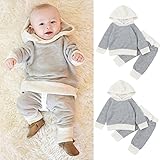 杜屋トヤ　新生児服　ベビー上下セット　かわいい無地長袖フード付きＴシャツ　トップス　ロングパンツ　ナチュラル　ルームウェア　赤ちゃん・子供・キッズ　プレゼント　0-18M　70cm/80cm/90cm