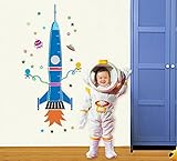 ufengkeR Cartoon Rocket Spaceship and Extraterrestrial DIY Height Chart Decals(80-170cm)(31in-60in) 