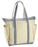 Canvas Baby Diaper Bag with Designer Royal Blue Gingham Trim. Over the shoulder handles and zippered