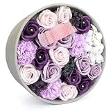 YOBANSA フレグランス ソープフラワー ラウンドボックス ギフトボックス 誕生日　母の日　記念日　先生の日　バレンタインデー　昇進　転居など最適としてのプレゼント (パープルカーネーション)