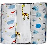 amazecrop 100 %ソフトコットン47 x 47インチおくるみブランケットと2 /受信ブランケット – のセット3ベビーBibs – For Baby Boy or Girl to幼児用