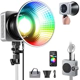 NEEWER HS200C RGB LED ビデオライト 撮影用ライト 小型軽量手持ち 280W 高輝度定常光 APP/2.4G/DMX/パネル制御 フルカラー 7色モード 2500K-7500K 150000Lux CRI97+ 0-100%無段階調光 18種照明効果 スポットライト Bowensマウント COB連続照明 スタジオ/ポートレート/ビデオ録画/YouTube撮影用