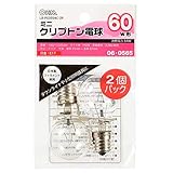 LB-PS3554C-2P(クリア) ミニクリプトン電球 E17口金 60W 2個入 06-0565