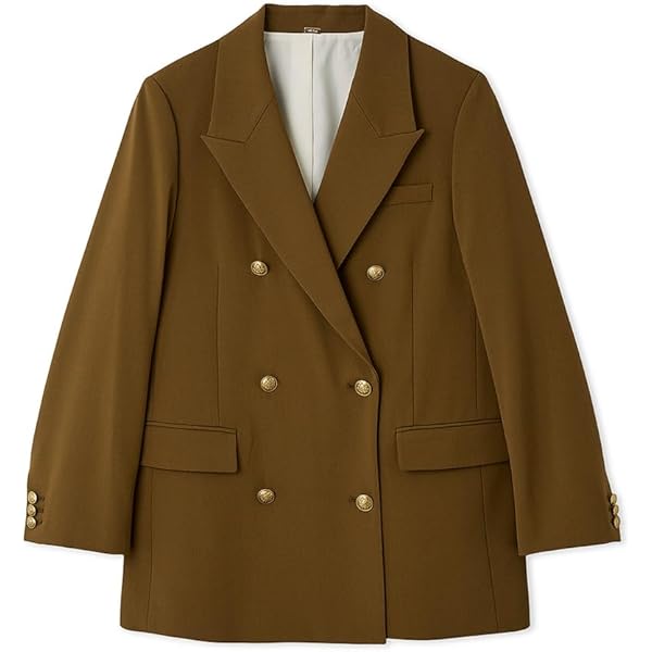 Amazon | [ミラオーウェン] 金釦ダブルノーカラーリネン混ジャケット