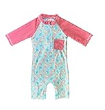 Bonverano ベビー水着　女の子　ワンピース　半袖ラッシュガード　キャップ付き　２点セット　UPF50+　紫外線対策　UVカット(1767-24-36M)