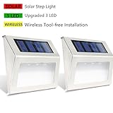 [Pack of 2] HowFine Outdoor Stainless Steel LED Solar Step Light Wireless Super Bright Modern White 