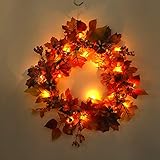 RaiFu 花輪 秋 紅葉 イエロー クリエイティブ デコレーション ホーム ホテル オーナメント クリスマス リース 玄関飾り インテリア お店飾り レストラン ライト付き