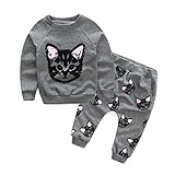 tifennyベビー子供服長袖猫印刷トラックスーツ+パンツ服装セット カラー: グレー