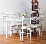 強化ガラスダイニングテーブル5点セット　ホワイト（白）　4人用 120x75cm