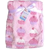 Super Soft & Fluffy Large Patterned Baby Blanket (Pink Cupcakes) by TeddyT's