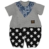 西松屋 [EFD] 天竺半袖コンビドレス（バンダナスカーフ・星ドット） 【新生児50-60cm】　ブルー