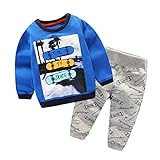 LittleSpring春 秋 キッズ 男の子 コットン ジャージ 上下セット ベビー プリント 長袖 Ｔシャツ スウェット トレーナー パジャマ 普段着 ブルー6T